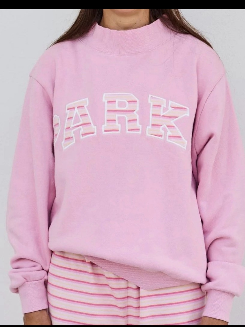 NIB NIB PARKE IT’S A GIRL HERITAGE VARSITY MOCKNECK SWEATSHIRT SWEETPEA S/M